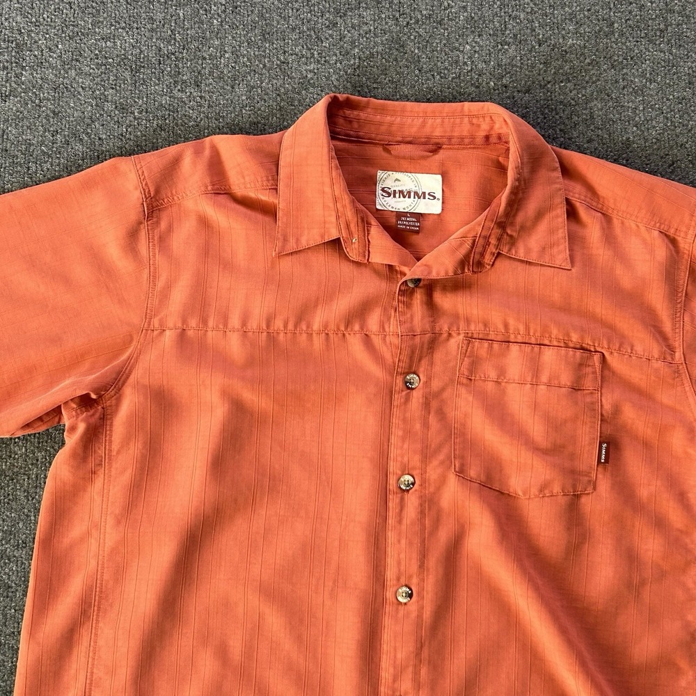 Simms Shirt Men Large Salmon Red‎ Beach Button Up Modal Cotton Relaxed Fishing